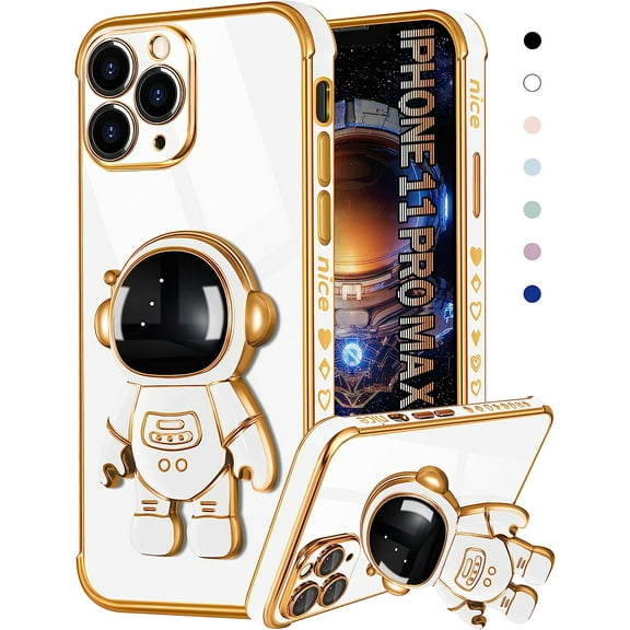 for iPhone 11 Pro Max Case Astronaut Cute for Women Girls Girly Unique White Phone Cases with Astronaut Hidden Stand Kickstand 6D Design Cover for iPhone 11 ProMax 6.5 inch