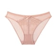 thumbnail image 5 of Lace Thong for Women, No Show Underwear, Breathable Comfort Panties Soft Mid-Rise Undies, Tanga, Beige, Large, 5 of 9