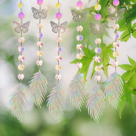 

Tuelaly Butterfly Pendant Imitation Crystal Colorful Octagonal Beads Window Ornament for Garden