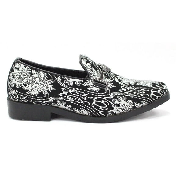 Boy's Black & Silver Paisley Slip On Loafers Party Shoe By Easystride