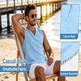 thumbnail image 6 of cllios Mens Linen Shirt Sleeveless V Neck Tshirts Loose Casual Breathable Summer Beach Tank Tops Lightweight Plain Basic Tees Navy XXXL, 6 of 13