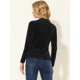 thumbnail image 4 of Allegra K Blusa de punto de manga larga con cuello de oficina de trabajo con textura de terciopelo para mujer Negro L, 4 of 5