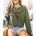 thumbnail image 6 of Western Longhorn Skull Sweatshirt for Women Vintage Cow Skull Graphic Pullover Army Green Sweatshirt Adult X-Large, 6 of 7
