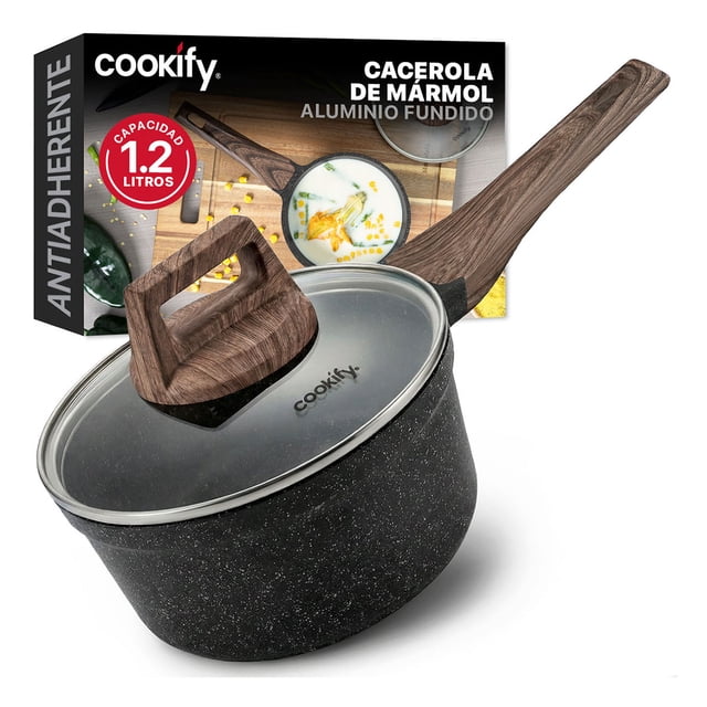 Olla Cacerola de Aluminio con Revestimiento Antiadherente Libre de PFOA Cookify (Mármol Negro,16 cm)