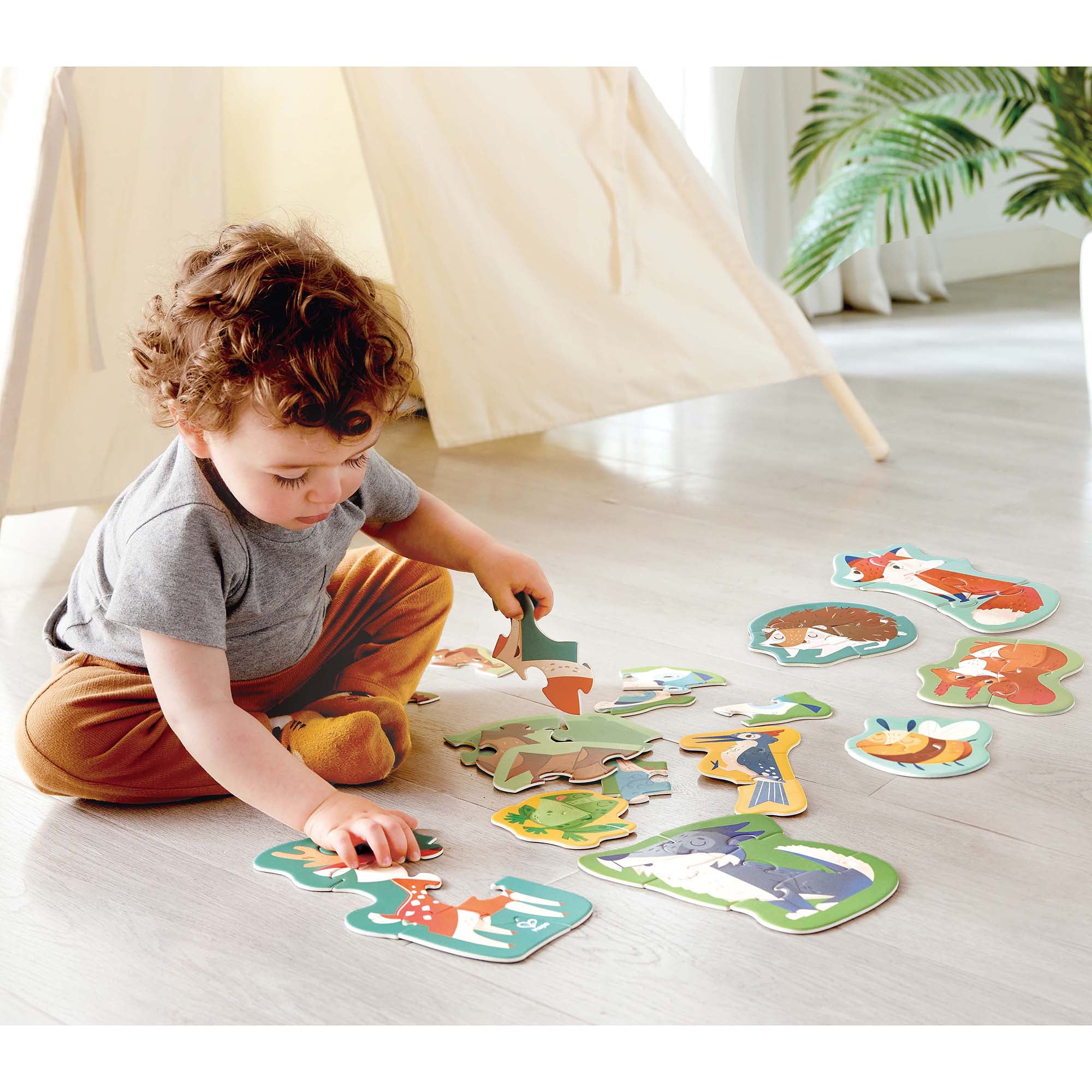 Hape: Woodland Friends Puzzle - 10 Mini Animal Shaped Puzzles, 2-6 Oversized Pieces Each, Colorful Design, Preschool Toy, Toddlers & Kids Ages 18mo+