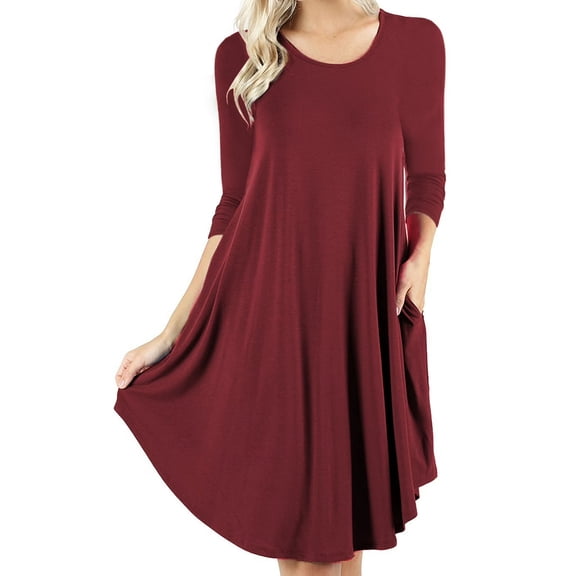 Mengpipi Women's T-Shirt Dresses Long Sleeve Plain Flowy Women Midi Dress with Pocket S-2XL