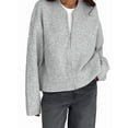 thumbnail image 2 of Female'S Chunky Knit Zip-Up Cardigan Sweater,Fall Open Front Long Sleeve Ribbed Knit Outerwear Coats Grey M, 2 of 8