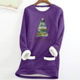thumbnail image 2 of asdoklhq Christmas Plus Size Fall Tops Women's Thick Fleece Sweatshirt Long Sleeve Print Velvet Warm Round Neck Underwear Purple S, 2 of 3