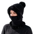 thumbnail image 2 of Spencer Womens Winter Hats, 3-in-1 Winter Beanie Scarf & Mask Set Knit Beanie Hat Fleece Lined Skull Hats with Pompom for Women, Black, 2 of 10