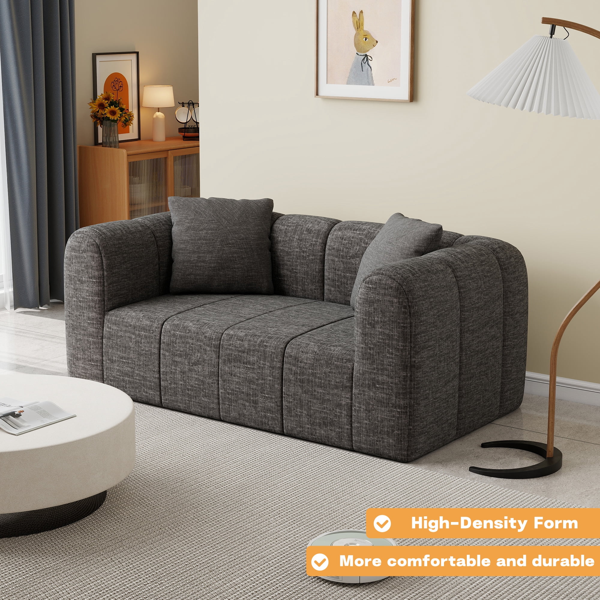 Meeyar Loveseat Sofa with 2 Cushions, 65" Modern Bubble Couch 2 Seater for Living Room, Charcoal Black