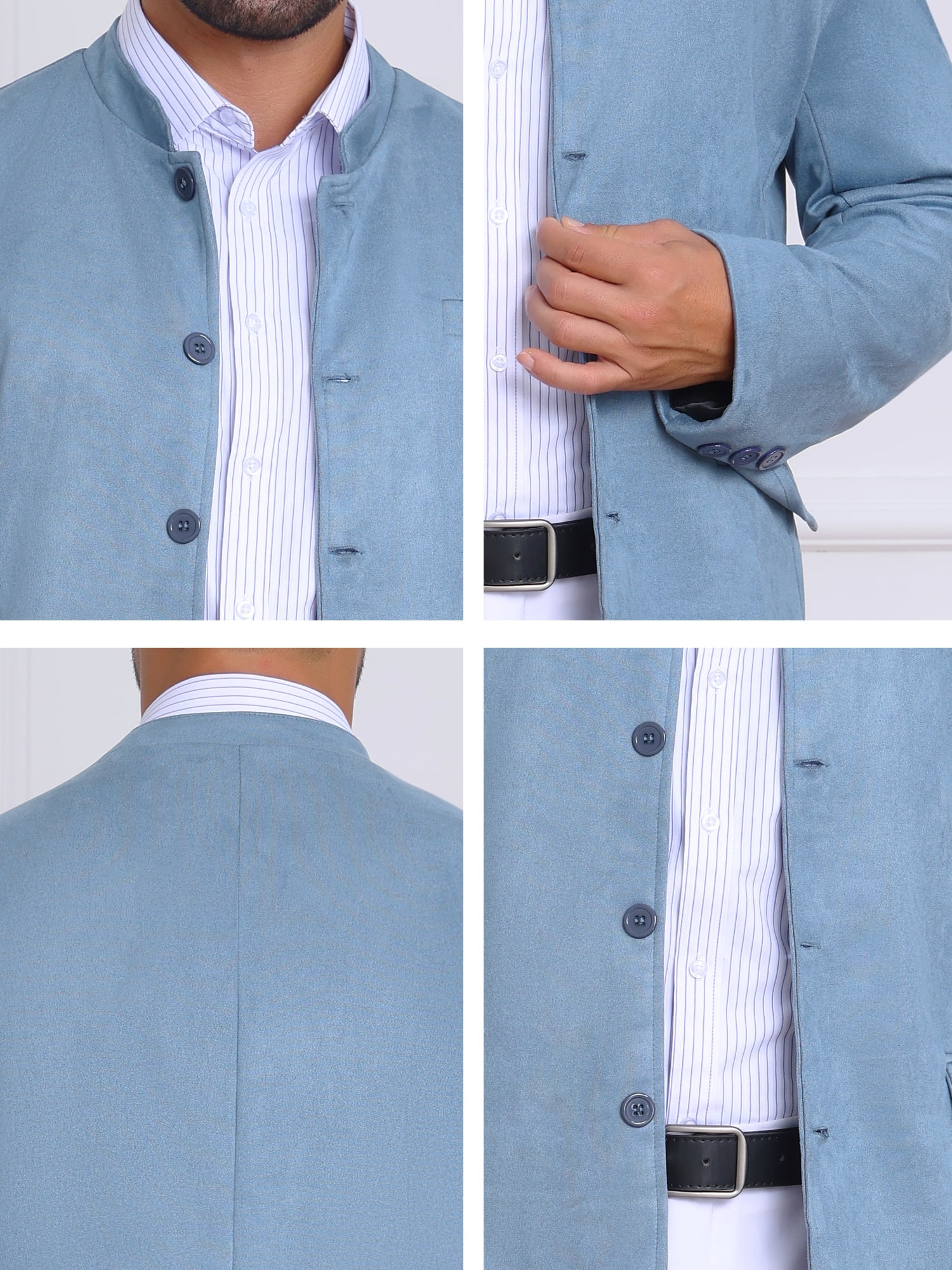 DARING DIVA Men's Suit Jacket Stand Collar Single Breasted Suede Blazer 2XL Blue