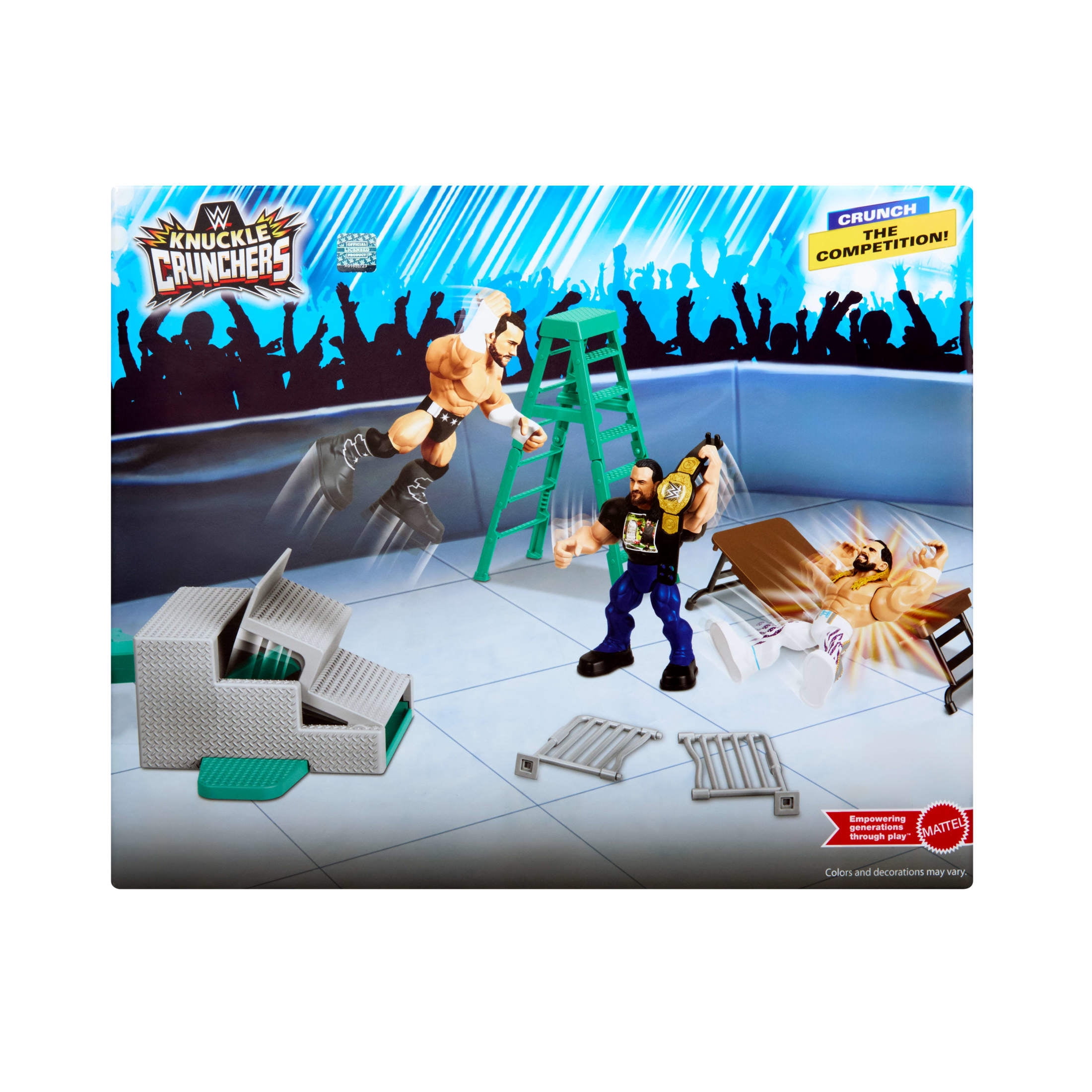 WWE Knuckle Crunchers WrestleMania Set with 3 Action Figures, Launcher & 4 Accessories