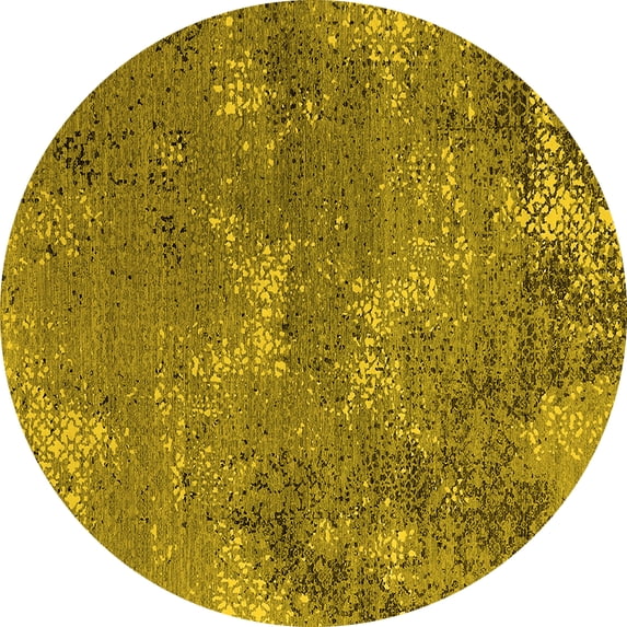 Ahgly Company Machine Washable Indoor Round Oriental Yellow Industrial Area Rugs, 8' Round
