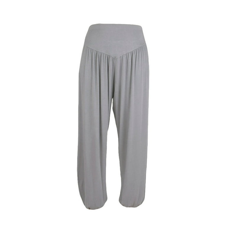 YWDJ Wide Leg Pants for Women High Waist Plus Size Elastic Loose Casual  Cotton Soft Yoga Sports Dance Harem Pants Gray M 
