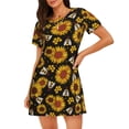 thumbnail image 1 of Disketp Sunflowers And Bww para Camisón Corto de Manga Corta para Mujeres, Camisón Cómodo con Escote Redondo, Bonito y Confortable, 1 of 6