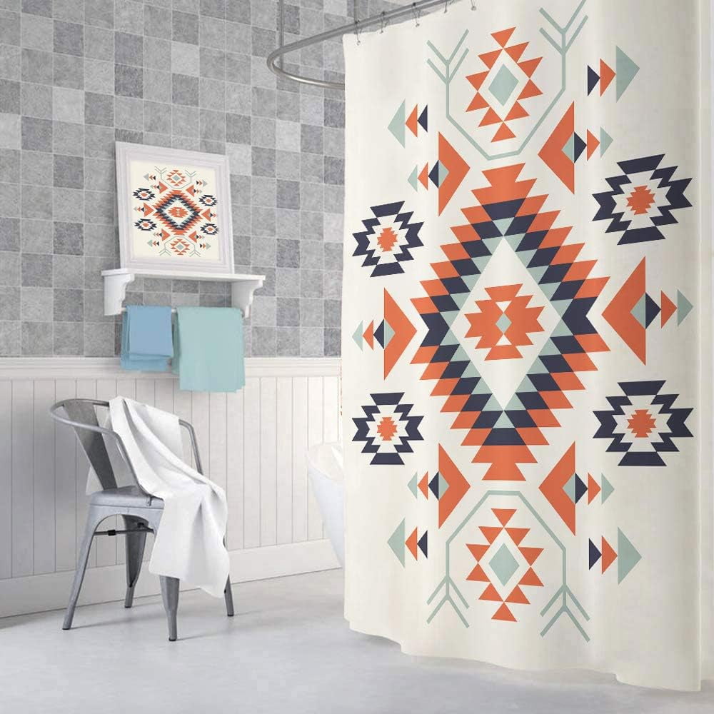 Southwestern Decor Shower Curtain for Bathroom, Southwest American Pattern Bohemian Fabric Shower Curtains Set, Western Aztec Geometric Restroom Accessories with Hooks 72X72Inches