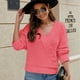 thumbnail image 3 of Jersey holgado de chenilla con diseño de cuello en V para mujer, top de punto de color sólido, otoño e invierno, 2023, 3 of 3