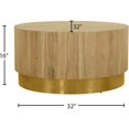 thumbnail image 5 of Meridian Furniture Acacia Round Wooden Top Coffee Table with Gold Metal Base, 5 of 5