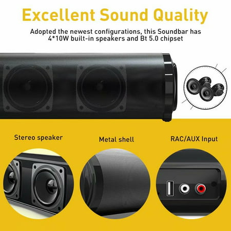 23 Inch Sound Bar 40w Wired Wireless Bluetooth 5 0 Tv Soundbar With Subwoofer Home Theater Surround Speaker System For Speakers Support Usb Tf Aux Fm Rca Remote Control Canada - Diy Bluetooth Surround Speakers For Pc