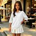 thumbnail image 3 of School Shirts for Girls Polo Shirt with Collared Short Sleeve Uniform Tops Summer Casual Kids Clothes White,9-10 Years, 3 of 7