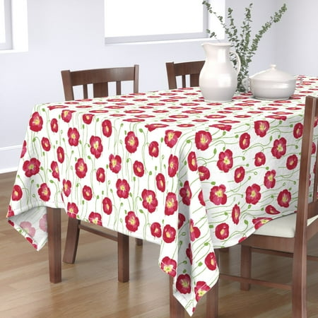 

Cotton Sateen Tablecloth 70 x 108 - Poppies Small Red White Floral Painterly Flowers Garden Botanical Yellow Centers Poppy Flower Print Custom Table Linens by Spoonflower