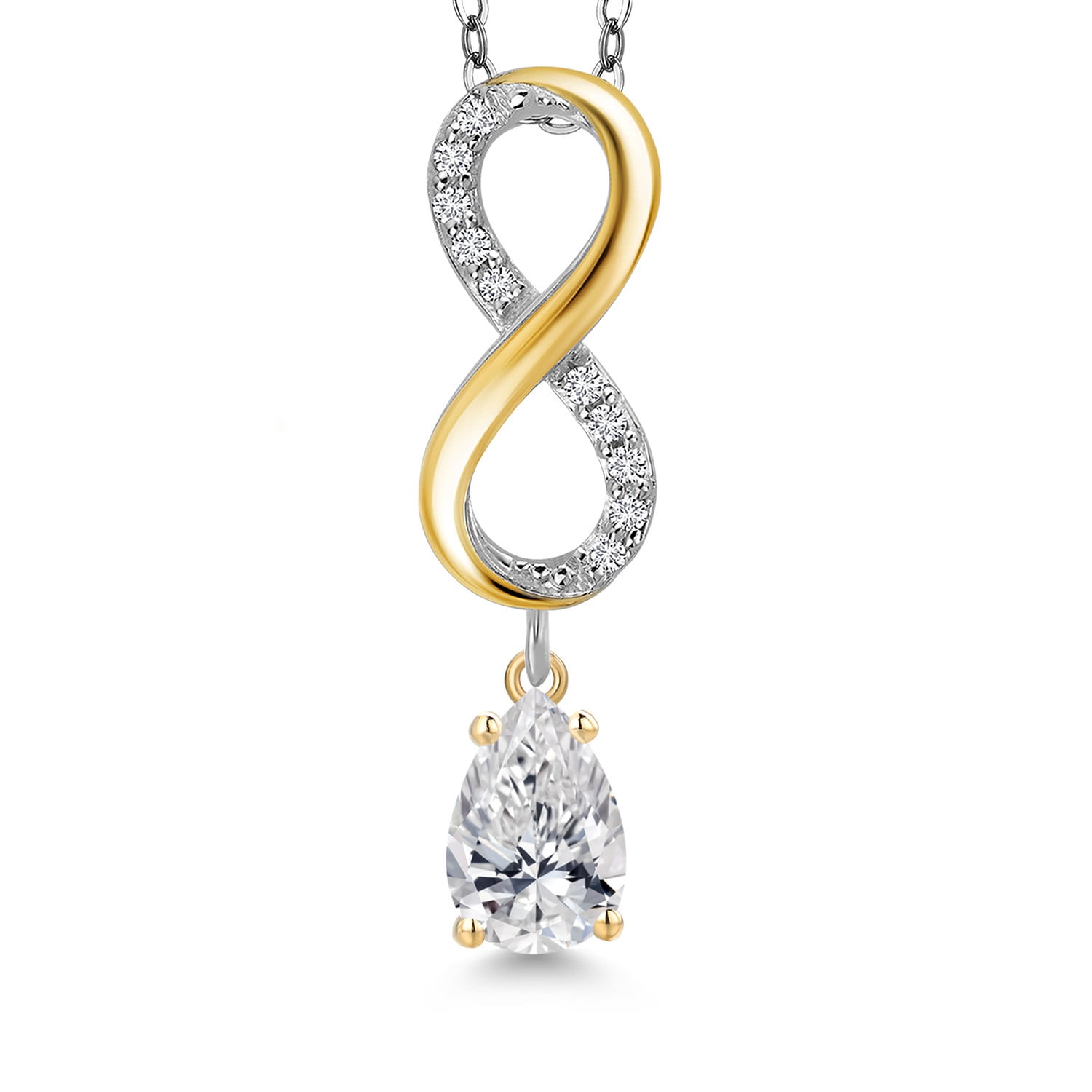 Gem Stone King 1.54 Cttw Lab Grown Diamond Pendant Necklace for Women | 925 Silver and 10K Yellow Gold | Gemstone April Birthstone | Pear Shape 8X5MM | DEF Color | VVS-VS Clarity | With 18 inch Chain