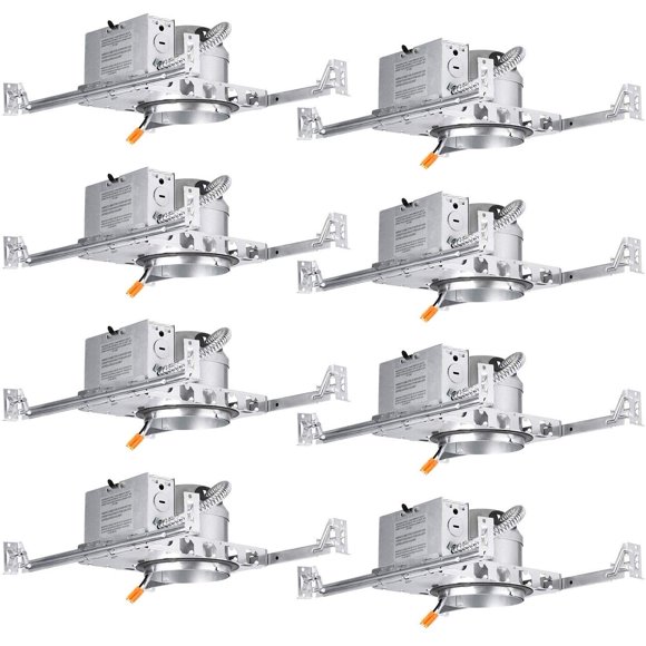 TORCHSTAR 8-Pack 4 Inch Shallow New Construction Recessed Lighting Housing, IC Rated & Air Tight Ceiling LED Downlight Can with J-Box, ETL Listed Slim/Narrow Can Light Ho