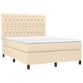 Box spring bed with mattress & LED cream 140x190 cm fabric