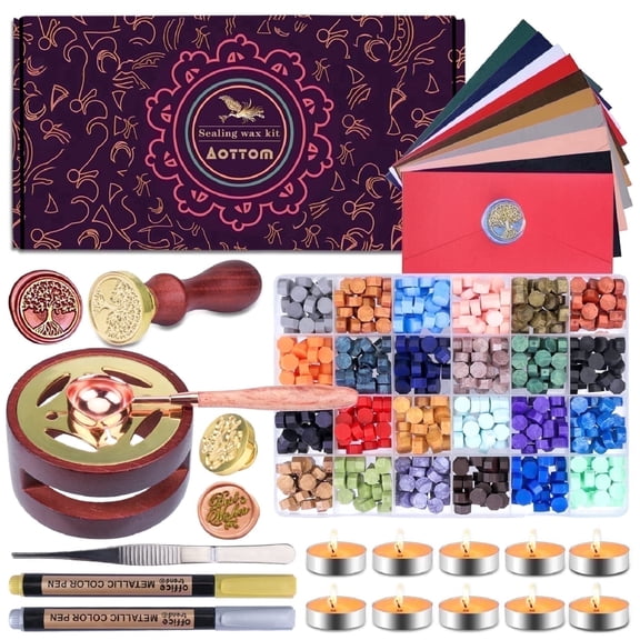 Giphtpoeet Wax Seal Stamp Kit with 24 Colors 650 Pcs Beads, DIY Sealing Craft Set for Letter Wedding