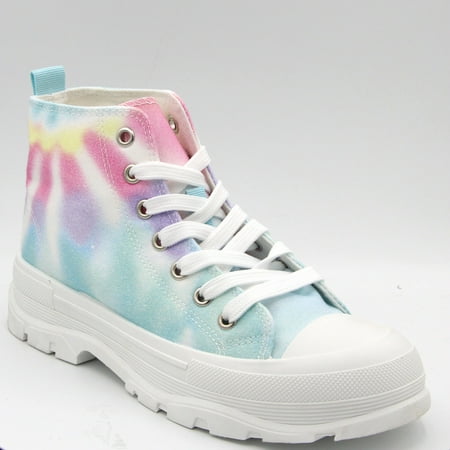 

Women High Top Canvas Sneakers Tie Dye Stylish Shoes Platform Heels Pink