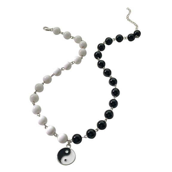 YIEMEEN Yin Yang Charm Necklace Adjustable Black White Bead Chain Clavicle Chain Choker