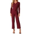 thumbnail image 2 of INSPIRE CHIC Women's V Neck Jumpsuit Long Sleeve Wide Leg Long Pants Elegant Knit Jumpsuits, 2 of 6