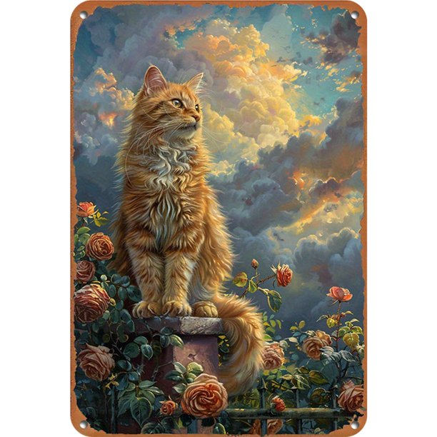 Letrero Hojalata Gato Metal Vintage Pintura Hierro Rectangular Pared para Y Bar 20x30cm