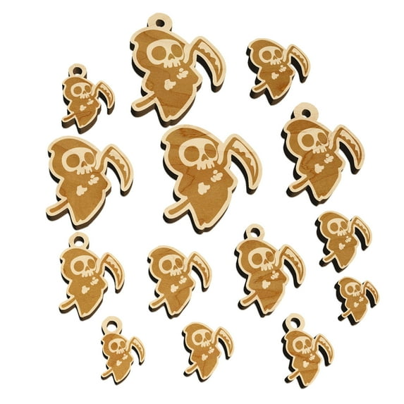 Cute Grim Reaper Death Halloween Wood Mini Charms Shapes DIY Craft Jewelry - No Hole - 16mm (22pcs)