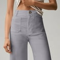 thumbnail image 4 of Mohiass Womens Stretch Twill Pants Casual High Waisted Wide Leg Cropped Pants Straight Leg Ankle Chino Pant with Patch Pockets Gray S, 4 of 9