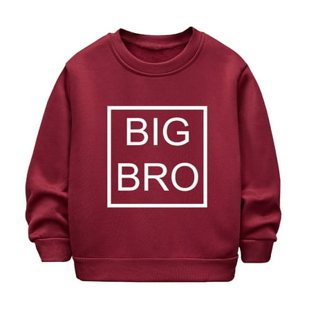 

Gunia Girls Sweatshirt Autumn Winter Big Bro Letter Printed Solid Color Long Sleeve Casual Thick Warm Crewneck Boys Tops Loose And Comfortable 3-4 Years