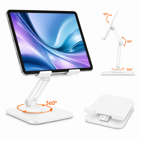 Tablet Stand for Desk, 360° Rotating Foldable iPad Holder with Adjustable Height