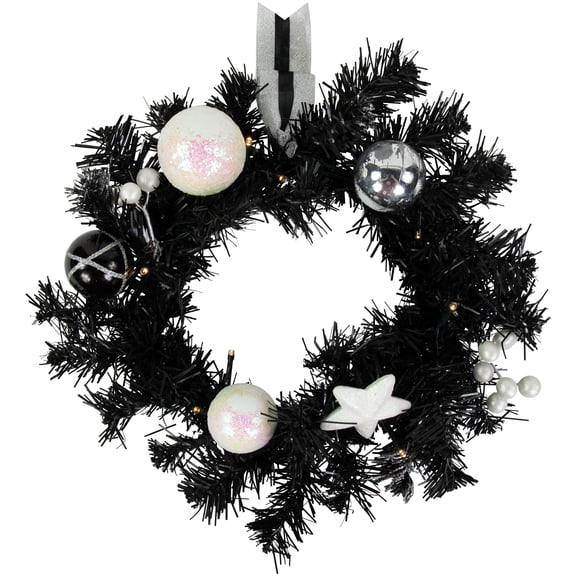 Northlight Pre-Lit LED Battery Operated Black Pine Christmas Wreath - 16" - Cool White Lights