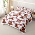 thumbnail image 3 of Manfei Cute Highland Cattle Bed Spread Queen 3pcs,Cartoon Ribbon Bow Queen Coverlet Set,Pink Brown,1 Quilt and 2 Pillowcases, 3 of 7