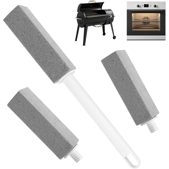 3Pack Cleaning Pumice Stone for Oven, Stove Top, Extra Long Removable Handle with 3 Pumice Stone Replacement Heads