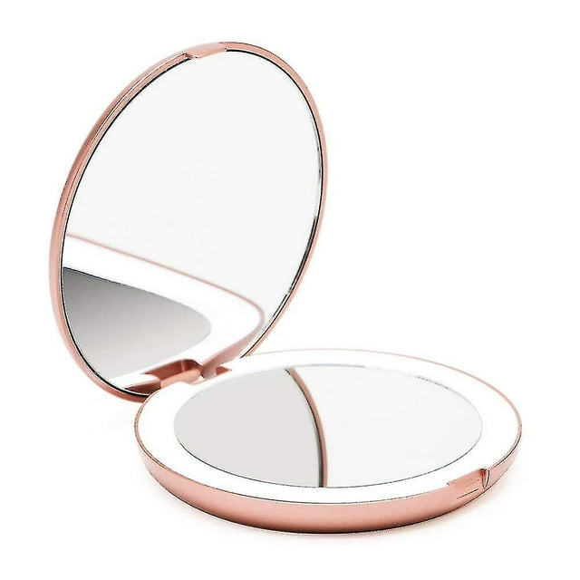 Espejo de bolsillo iluminado, aumento de 1x / 10x - Espejo de maquillaje de mano LED con luz natural