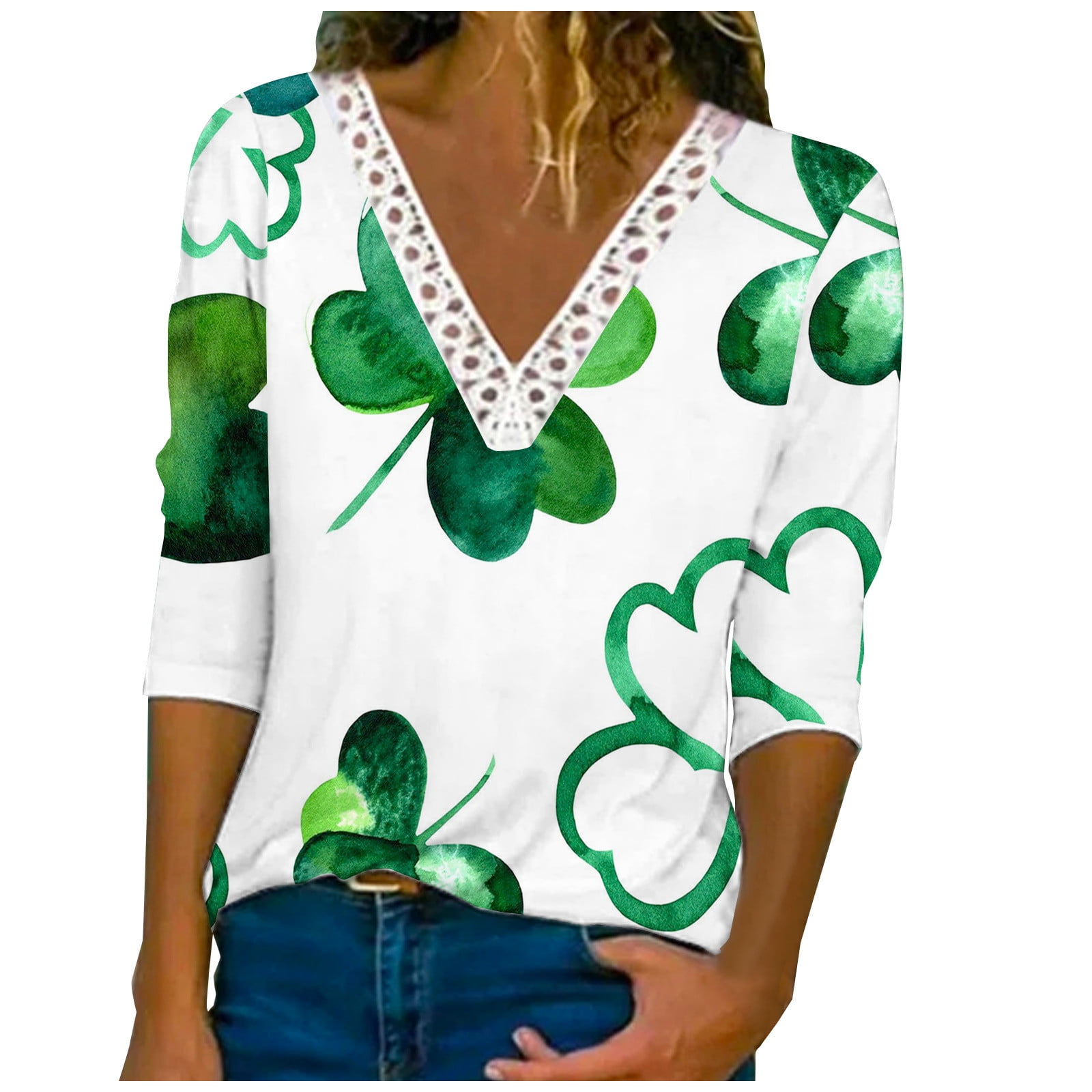 St. Patricks Day Tshirt Women Shamrock Print Irish Long Sleeve Tees ...