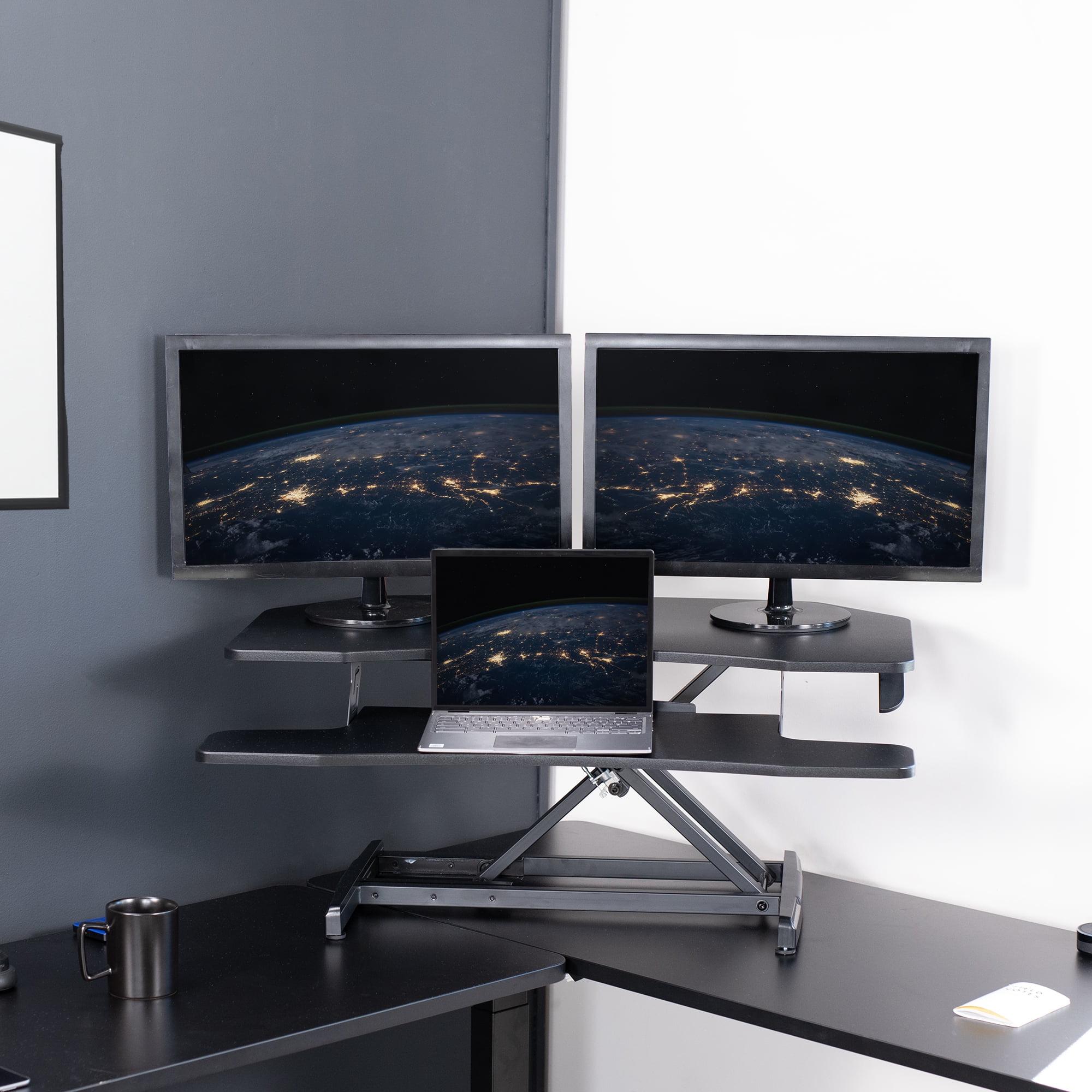 VIVO Black Corner Height Adjustable 38" Standing Desk Tabletop Monitor Riser