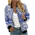 thumbnail image 3 of YUGYXL Womens Casual Zip Jackets Trendy Print Aztec Bomber Jacket Lightweight Plus Size Streetwear Windbreaker Loose Fit Stand Collar Varsity Jacket Lightning Of The Day, 3 of 6