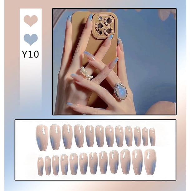 5 uds. De uñas postizas de longitud media, uñas rosas, uñas postizas brillantes, uñas postizas de cobertura completa con pegatina de pegamento