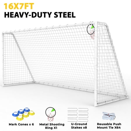 Mersco 16 x 7FT Portable Soccer Goals,Backyard Kids Soccer Net with High-Strength Nets,Soccer Durable Post for Adults Outdoor's Practice Training,Toddler Soccer Toddler Goal for Sports Games,White