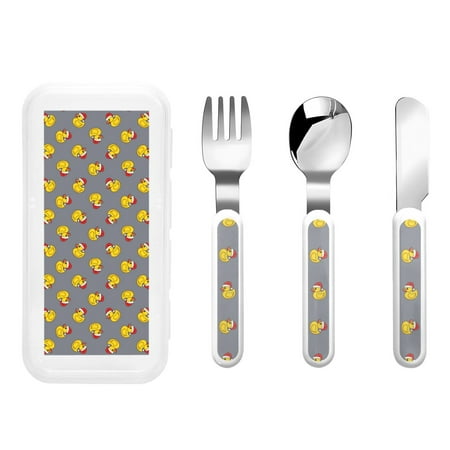 

Kdxio Christmas hat duck Toddler Utensils Set - Kids Silverware Set Set Kids Utensils Set with Case for Preschooler Children