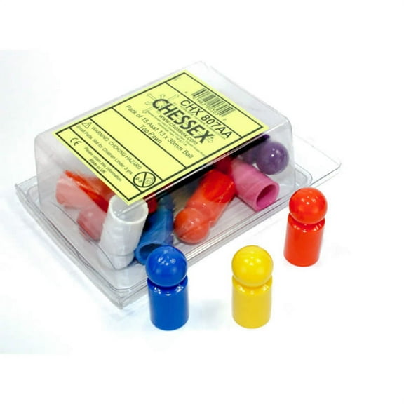 Ball Top Pawns Assorted Colors 13 X 30mm Pack of 15 Chessex