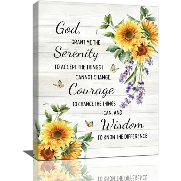 Serenity Prayer Wall Decor Christian Religious Sunflower Pictures Inspirational Bible Verses Scripture Canvas Wall Art God Painting Home Modern Artwork Framed for Living Room Bedroom Office 12x16inch