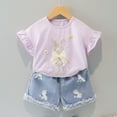thumbnail image 2 of LUOGENLI Toddler Girls Summer Outfits 3T 4th of July Toddler Girl Easter Clothes Baby Girl Summer Outfits Cute Bunny Bow Applique Shirts Tops Denim Shorts Set Little Girl Clothes 4-5 Years, 2 of 6